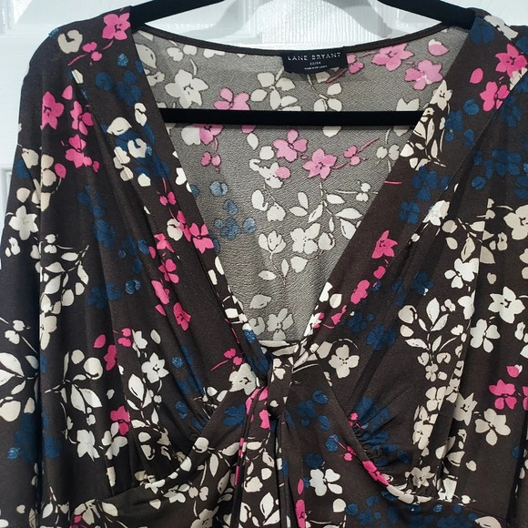 NWOT Lane Bryant Brown Floral Perfect Flutter-Sleeve Puff Print Midi Dress 22/24 - Picture 4 of 12
